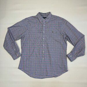 Ralph Lauren Shirt Men's XL Slim Fit Stretch Oxford Blue Red Plaid Flesh Pony